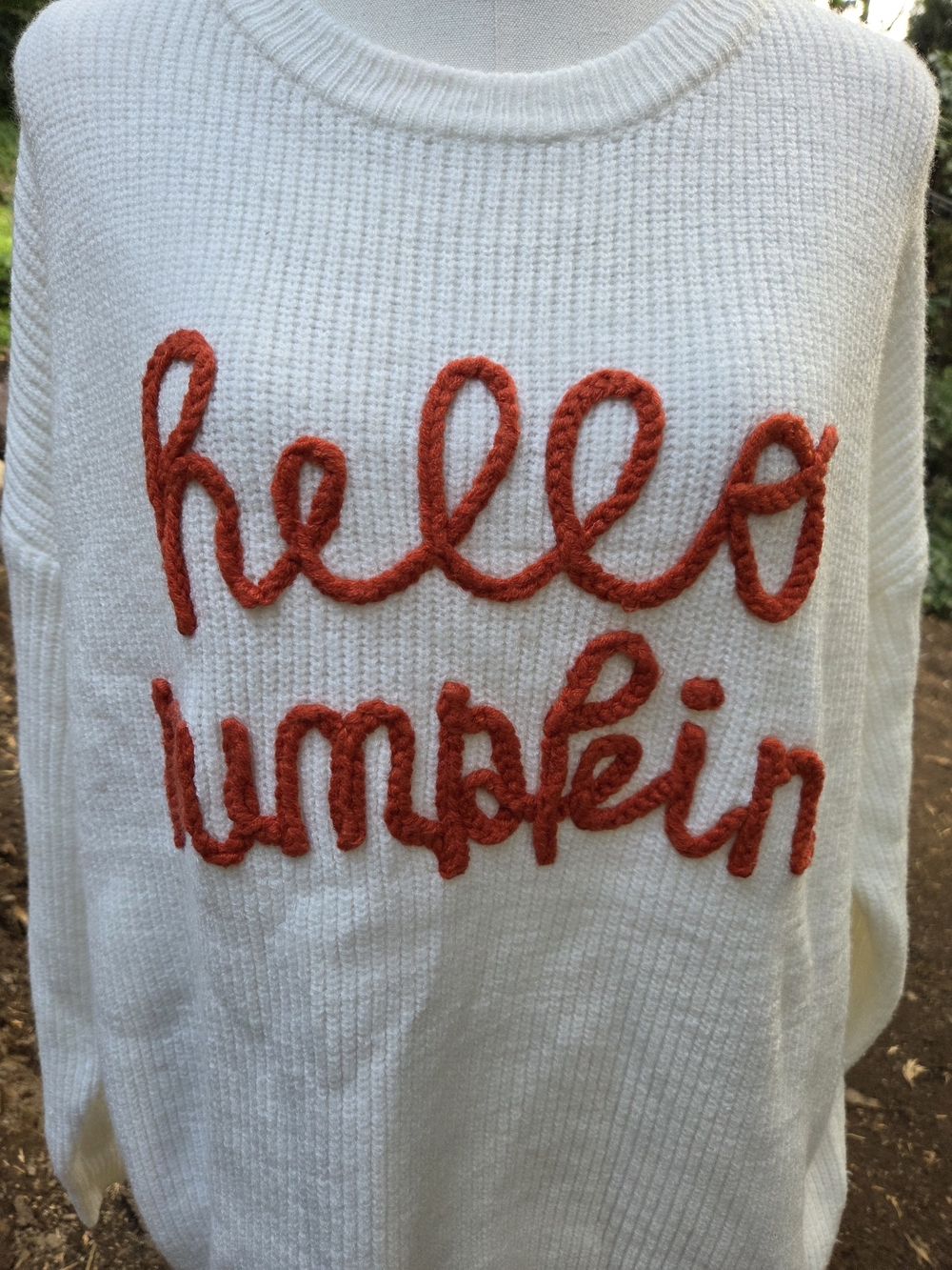 Mainstrip Boutique Fall Autumn Hello Pumpkin White Knit Sweater - Picture 6 of 8
